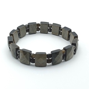 Ezüst obszidián kocka kétsoros karkötő, Ékszer, Karkötő, Ásványkarkötő, Ékszerkészítés, MESKA