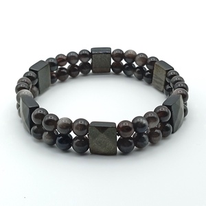 Ezüst obszidián golyós kétsoros karkötő - ékszer - karkötő - ásványkarkötő - Meska.hu