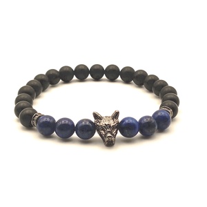 Lazurit - Ónix - farkasfej férfi karkötő - ékszer - karkötő - ásványkarkötő - Meska.hu