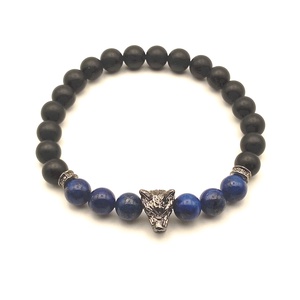 Lazurit - Ónix - farkasfej férfi karkötő - ékszer - karkötő - ásványkarkötő - Meska.hu