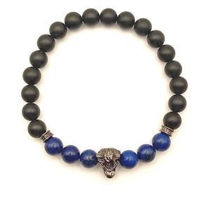 Lazurit - Ónix - farkasfej férfi karkötő - ékszer - karkötő - ásványkarkötő - Meska.hu