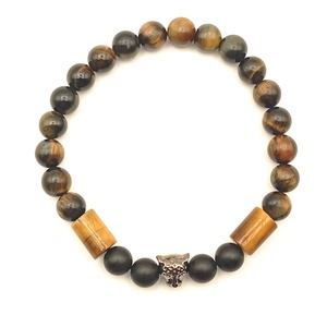 Ónix - Tigrisszem-sólyomszem - leopárdfej férfi karkötő, Ékszer, Karkötő, Ásványkarkötő, Ékszerkészítés, MESKA