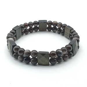 Ezüst obszidián golyós kétsoros karkötő, Ékszer, Karkötő, Ásványkarkötő, Ékszerkészítés, MESKA