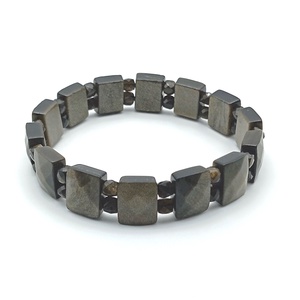 Ezüst obszidián kocka kétsoros karkötő, Ékszer, Karkötő, Ásványkarkötő, Ékszerkészítés, MESKA