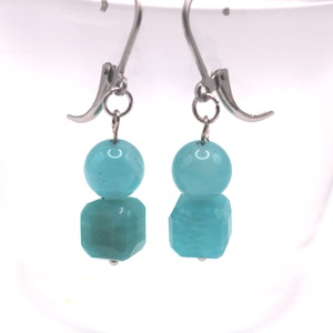 Amazonit fazettált kocka fülbevaló, Ékszer, Fülbevaló, Lógó fülbevaló, Ékszerkészítés, MESKA