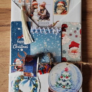Karácsonyi csomag, kék, fehér, DIY (Csináld magad), Egységcsomag, Scrapbook, MESKA