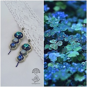 Kék swarovskis fülbevaló, elegáns, bedugós fülbevaló, egyedi ékszer,  Csillám 1.  - ékszer - fülbevaló - lógó fülbevaló - Meska.hu