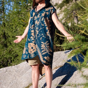 Egyedi, cianotípiával készített kapucnis mellényruha.onesize. - ruha & divat - női ruha - ruha - Meska.hu