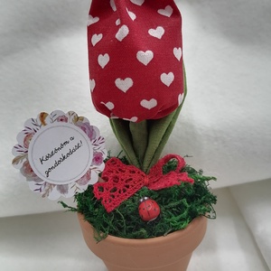 Cserepes textil tulipán, Otthon & Életmód, Dekoráció, Dísztárgy, Varrás, MESKA