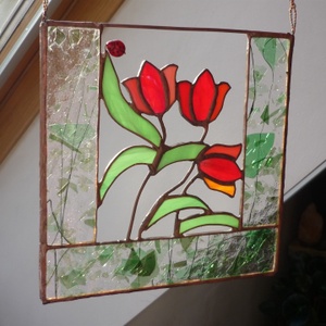 Tulipános üvegkép, ablakdísz (tiffany üvegkép, virág, dekoráció, lakberendezés, ajándéktárgy) - Meska.hu