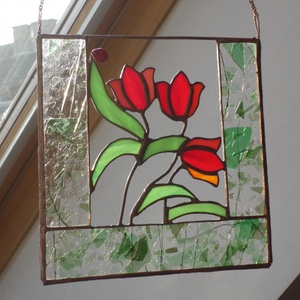 Tulipános üvegkép, ablakdísz (tiffany üvegkép, virág, dekoráció, lakberendezés, ajándéktárgy) -  - Meska.hu