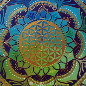  Kék-zöld Mandala Életvirága szimbólummal  - otthon & életmód - dekoráció - spiritualitás - mandala - Meska.hu