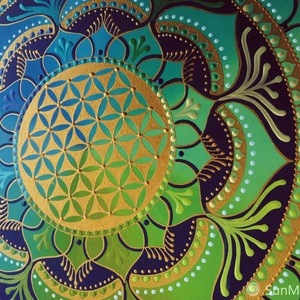 Kék-zöld Mandala Életvirága szimbólummal  - otthon & életmód - dekoráció - spiritualitás - mandala - Meska.hu