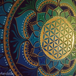  Kék-zöld Mandala Életvirága szimbólummal  - otthon & életmód - dekoráció - spiritualitás - mandala - Meska.hu