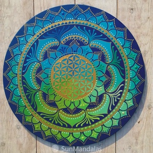  Kék-zöld Mandala Életvirága szimbólummal  - otthon & életmód - dekoráció - spiritualitás - mandala - Meska.hu