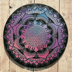  Rózsaszín-lila-fekete Mandala, Otthon & Életmód, Dekoráció, Spiritualitás, Mandala, Festett tárgyak, MESKA