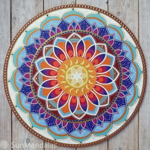 Indián Mandala Életmag és Napforgó szimbólummal , Otthon & Életmód, Dekoráció, Spiritualitás, Mandala, Festett tárgyak, MESKA