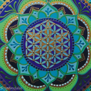  Türkizzöld-Kék Mandala Életvirága szimbólummal  - otthon & életmód - dekoráció - spiritualitás - mandala - Meska.hu