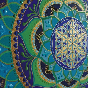  Türkizzöld-Kék Mandala Életvirága szimbólummal  - otthon & életmód - dekoráció - spiritualitás - mandala - Meska.hu