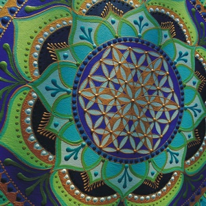  Türkizzöld-Kék Mandala Életvirága szimbólummal  - otthon & életmód - dekoráció - spiritualitás - mandala - Meska.hu