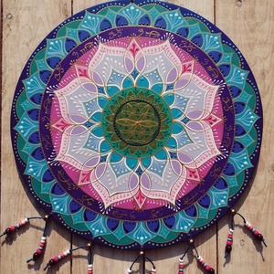 Rózsaszín  Lótusz Mandala Életvirága szimbólummal , Otthon & Életmód, Dekoráció, Spiritualitás, Mandala, Festett tárgyak, MESKA