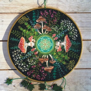  Erdei gombás Mandala Életmag szimbólummal , Otthon & Életmód, Dekoráció, Spiritualitás, Mandala, Festett tárgyak, MESKA