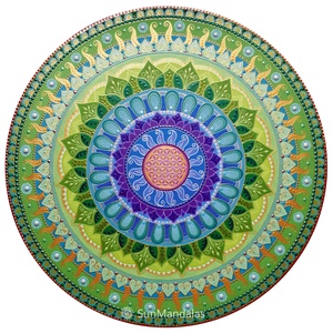  Zöld-lila-kék-türkiz Mandala Életvirága szimbólummal  - otthon & életmód - dekoráció - spiritualitás - mandala - Meska.hu