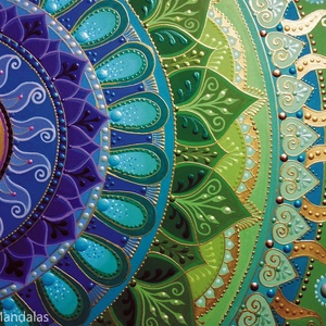  Zöld-lila-kék-türkiz Mandala Életvirága szimbólummal  - otthon & életmód - dekoráció - spiritualitás - mandala - Meska.hu