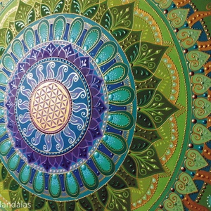  Zöld-lila-kék-türkiz Mandala Életvirága szimbólummal  - otthon & életmód - dekoráció - spiritualitás - mandala - Meska.hu