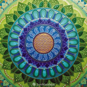  Zöld-lila-kék-türkiz Mandala Életvirága szimbólummal  - otthon & életmód - dekoráció - spiritualitás - mandala - Meska.hu