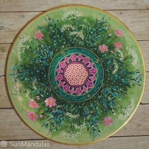  Nefelejcses-cickafarkas Mandala Életvirága szimbólummal , Otthon & Életmód, Dekoráció, Spiritualitás, Mandala, Festett tárgyak, MESKA