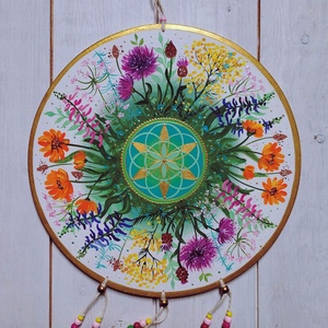 Vadvirágos Mandala Életmag szimbólummal , Otthon & Életmód, Dekoráció, Spiritualitás, Mandala, Festett tárgyak, MESKA