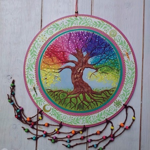 Szivárvány  Életfa , Otthon & Életmód, Dekoráció, Fali és függő dekoráció, Falra akasztható dekor, Festett tárgyak, MESKA