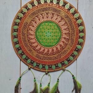 Amulett Mandala / zöld-barna, Otthon & Életmód, Dekoráció, Spiritualitás, Mandala, Festett tárgyak, MESKA