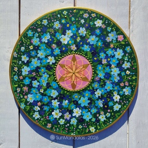  Nefelejcses Mandala Életmag szimbólummal , Otthon & Életmód, Dekoráció, Spiritualitás, Mandala, Festett tárgyak, MESKA