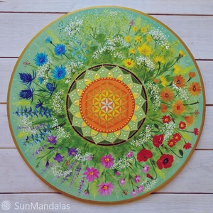  Vadvirágos-gyógynövényes Mandala Életvirága szimbólummal  - Meska.hu