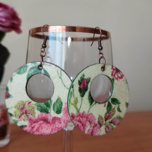Rózsás fa fülbevaló , Ékszer, Fülbevaló, Lógó fülbevaló, Decoupage, transzfer és szalvétatechnika, Ékszerkészítés, MESKA