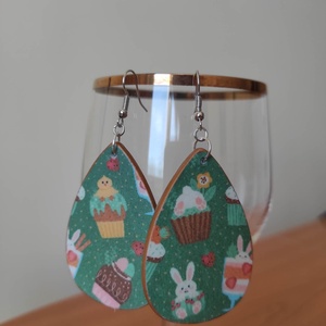 Húsvéti fa fülbevaló, Ékszer, Fülbevaló, Lógó csepp fülbevaló, Decoupage, transzfer és szalvétatechnika, Ékszerkészítés, MESKA