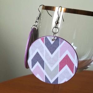 Geometrikus chevron mintás fa fülbevaló  - ékszer - fülbevaló - lógós kerek fülbevaló - Meska.hu