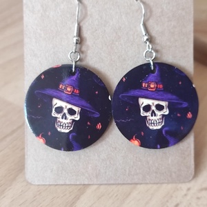 Koponyás halloweeni fülbevaló, Otthon & Életmód, Dekoráció, Halloween, Halloweeni ékszerek, Decoupage, transzfer és szalvétatechnika, Ékszerkészítés, MESKA