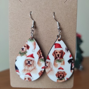Karácsonyi kutyusos fa fülbevaló, Karácsony, Karácsonyi ruházat, Karácsonyi ruha kiegészítők, Decoupage, transzfer és szalvétatechnika, Ékszerkészítés, MESKA
