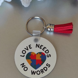 'Love Needs No Words'  autizmus tudatosság kulcstartó, Táska & Tok, Kulcstartó & Táskadísz, Kulcstartó, Decoupage, transzfer és szalvétatechnika, Mindenmás, MESKA