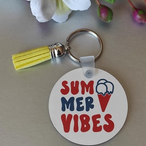 'Summer Vibes' kulcstartó, Táska & Tok, Kulcstartó & Táskadísz, Kulcstartó, Decoupage, transzfer és szalvétatechnika, Mindenmás, MESKA