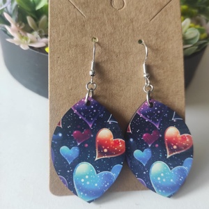 'Szívgalaxis' fa fülbevaló, Ékszer, Fülbevaló, Lógó fülbevaló, Decoupage, transzfer és szalvétatechnika, Ékszerkészítés, MESKA