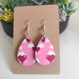 Szívdobbanás fa fülbevaló, Ékszer, Fülbevaló, Lógó csepp fülbevaló, Decoupage, transzfer és szalvétatechnika, Ékszerkészítés, MESKA