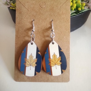 'Őszi levél' fa fülbevaló, Ékszer, Fülbevaló, Lógó csepp fülbevaló, Decoupage, transzfer és szalvétatechnika, Ékszerkészítés, MESKA