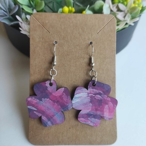 'Lila örvény' fa fülbevaló, Ékszer, Fülbevaló, Lógó fülbevaló, Decoupage, transzfer és szalvétatechnika, Ékszerkészítés, MESKA