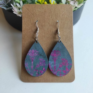Kék-lila virágos csepp fülbevaló - ékszer - fülbevaló - lógó csepp fülbevaló - Meska.hu