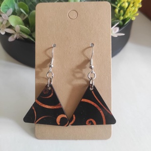 'Fekete csavar' fa fülbevaló, Ékszer, Fülbevaló, Lógó fülbevaló, Decoupage, transzfer és szalvétatechnika, Ékszerkészítés, MESKA