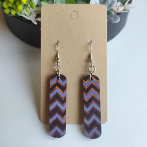 'Retro Hullám' � hosszúkás fa fülbevaló, Ékszer, Fülbevaló, Lógó fülbevaló, Decoupage, transzfer és szalvétatechnika, Ékszerkészítés, MESKA